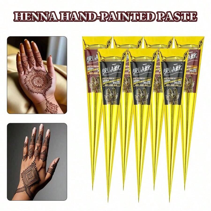 3/4pcs Henna, Brown, Black, Henna Tattoo, Temporary Tattoo, Henna Tattoo Semi-Permanent - 黑色 - 查看 1