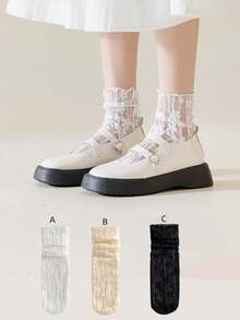 1/3 Pairs Floral Lace Ruffle Socks. Ultra-Thin Sheer Women's Mid-Calf Socks. Decorative Socks To Pair With Leather Shoes And Sandals In Spring/Summer. Soft Mesh Socks. Sweet Socks. Backless Socks - Multicolor - View 13