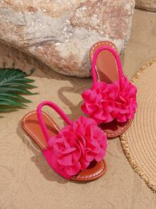 2026 Nuevas sandalias deportivas con estampado floral lindas para niños pequeños y niñas pequeñas, con correa elástica en la parte trasera, planas, antideslizantes y duraderas, adecuadas para uso diario en verano, playa, vacaciones, estilo bohemio - Rosa Fucsia - Ver 5