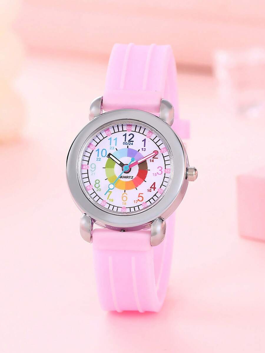 Best-Selling Kids' Dopamine Colorful Circle Watch, Plastic Electronic Watch For Boys & Girls, Quartz Watch For Elementary School Students - Pink - View 1