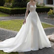 Elegant Sexy Long Sleeves Lace Appliqué Mermaid Satin Formal Wedding Dress,Registry Office Dresses Bridal Gown,Evening Party Dress Birthday Party Dress Country Wedding,Romantic Church Ceremony Wedding Dress,Suitable For Wedding,Dating,Party,Singles' Party,Vacation,Formal Occasions,Dinner Dress,Prom Dress,Homecoming Dess,Cocktail Party,Wedding Guest Dress,Graduation - 白色 - 查看 1