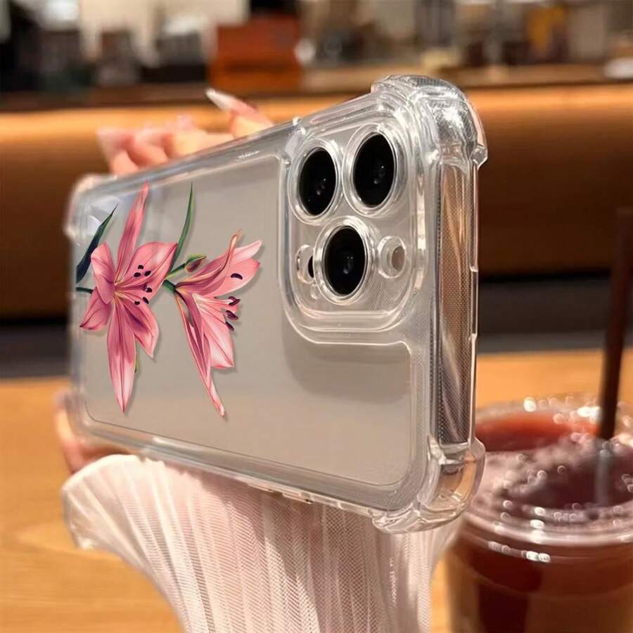 1pc Phone Case - Transparent Phone Case With Pink Lily Flower Design For Iphone 17 Pro Max 17 Pro 17 Plus 17 For Iphone 16 Pro Max 16 Pro 16 Plus 16 For Iphone 15 Pro Max 15 Pro 15 Plus 15 For Iphone 13 Pro Max 13 Pro 13 Plus 13 Iphone 16 Case Phone Cases - 1 cái - Xem 1