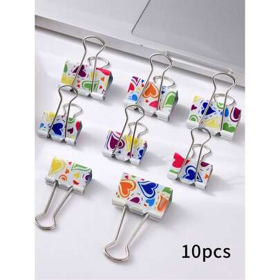 10 قطع مشابك ملفات بنمط قلب ملون، قبضة آمنة للمستندات والدفاتر، لوازم مدرسية لتنظيم المكتب، مشابك ورق للوازم المكتبية، المنزل، المدرسة، العمل، تنظيم المستندات