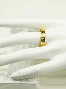 1 chiếc nhẫn sang trọng kiểu Anh cổ điển khắc họa tiết, thiết kế độc đáo, mạ vàng, phong cách thanh lịch và tinh tế dành cho nữ. - Vàng - Xem 1