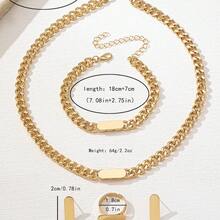 1 Set Stainless Steel 18K Gold Plated Smooth Chain Necklace, Bracelet, Earrings, Ring Jewelry Set For Women - Rectangle - View 4