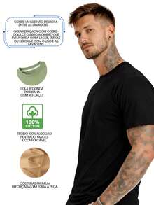 Men's Basic Casual Plain T-Shirt In Premium Combed Cotton, Sizes S To XL - 黑色 - 查看 2