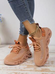 Zapatillas casuales para mujer, de tela de malla transpirable, zapatos deportivos versátiles con estampado para uso casual - Marrón - Ver 3