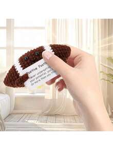 1pc Soft & Cute Crocheted Coffee-Colored Rugby Ball Plush Doll, Creative Fun Supportive Crochet Mini Rugby Ball Doll, Emotional Knitted Plush Birthday Gift, Suitable For Office Party Decor - Multicolor - View 4