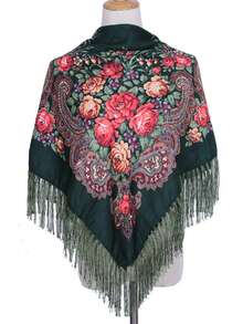 160cm*160cm Lenço Quadrado Tradicional Vermelho e Multicolorido Plus Size para Mulheres, Lenço Quente e da Moda com Decoração de Borla para Inverno, Essencial para Viagens, Toalha de Praia - Multicolorido - Visão 18