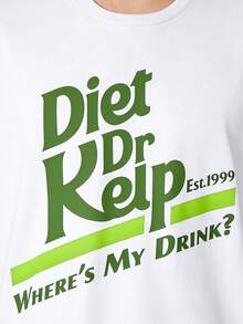 Casual White Round Neck Short Sleeve T-Shirt For Women With Green 'Diet Dr Kelp' Graphic Print, Regular Length Knitted Fabric Top - trắng - Xem 2