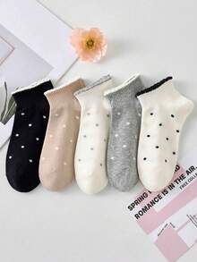 1/5 Đôi tất cổ ngắn nữ họa tiết chấm bi có viền bèo nhún, màu trắng, thoáng khí, mềm mại, thích hợp cho mặc hàng ngày, mùa thu/đông và mọi mùa, là món đồ thiết yếu cho trang phục hàng ngày, dễ thương cho học sinh. - Nhiều màu - Xem 11