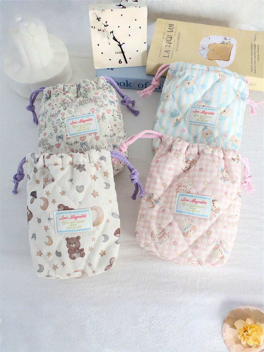 1 pieza Bolsa de cámara acolchada con estampado floral, bolsa de protección, bolsa de almacenamiento suave anti-caída y anti-polvo, bolsa con cordón multifuncional - Multicolor - Ver 1