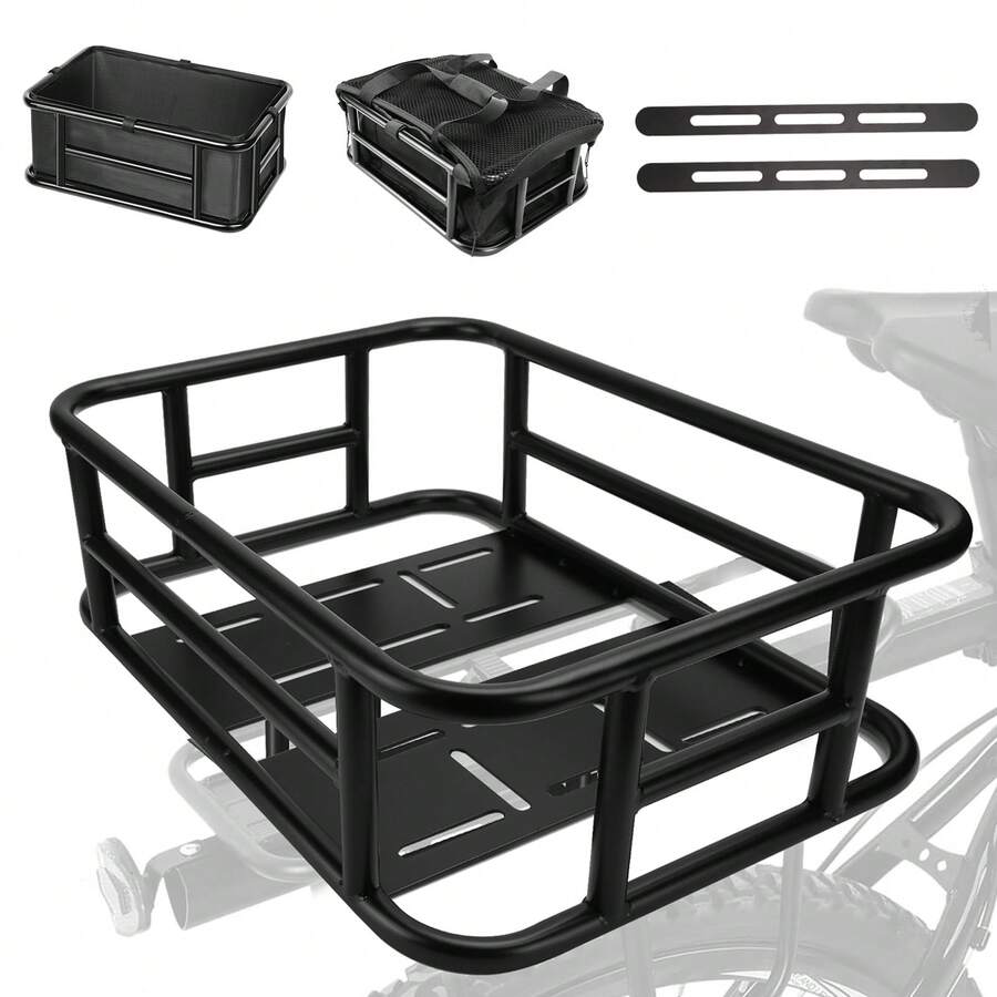 Bike Basket Rear, Bicycle Basket With Liner,Waterproof Cover,Cargo Net, Large Bike Back Baskets, Heavy Duty Rear Bicycle Baskets For Most Bikes And E-Bike (Pipe Bike Basket Rear)