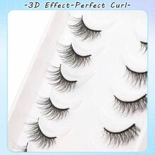10 Pairs Cat Eye, Lengthening, Natural Effect, Lightweight Faux Mink, Fluffy Soft, Natural Makeup, Strip Eyelashes, Bionic Lashes, 3-12mm - Black - View 3