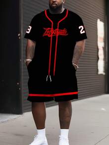 Men's Summer Plus Size Baseball Print T-Shirt Set Loose Fit Short Sleeve Top And Shorts Two-Piece Set Large Size - Màu hỗn hợp 2 - Xem 6