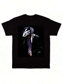 Classic Michael Jacksons King Of Pops-Shirt,Men Fashion Rock-Shirt,% Cotton-Shirt,Suitable Fans,& Holiday Men And Women Graphic Tee, Music,MICHAEL JACKSONS V4 TEE Vintage Graphic 90s Tee, Hop Streetwear Unisex Woman And Man Unisex Him Her, Y2K Style,Jackson Glove Graphic-Shirt FI6S - Black 6 - 查看 1