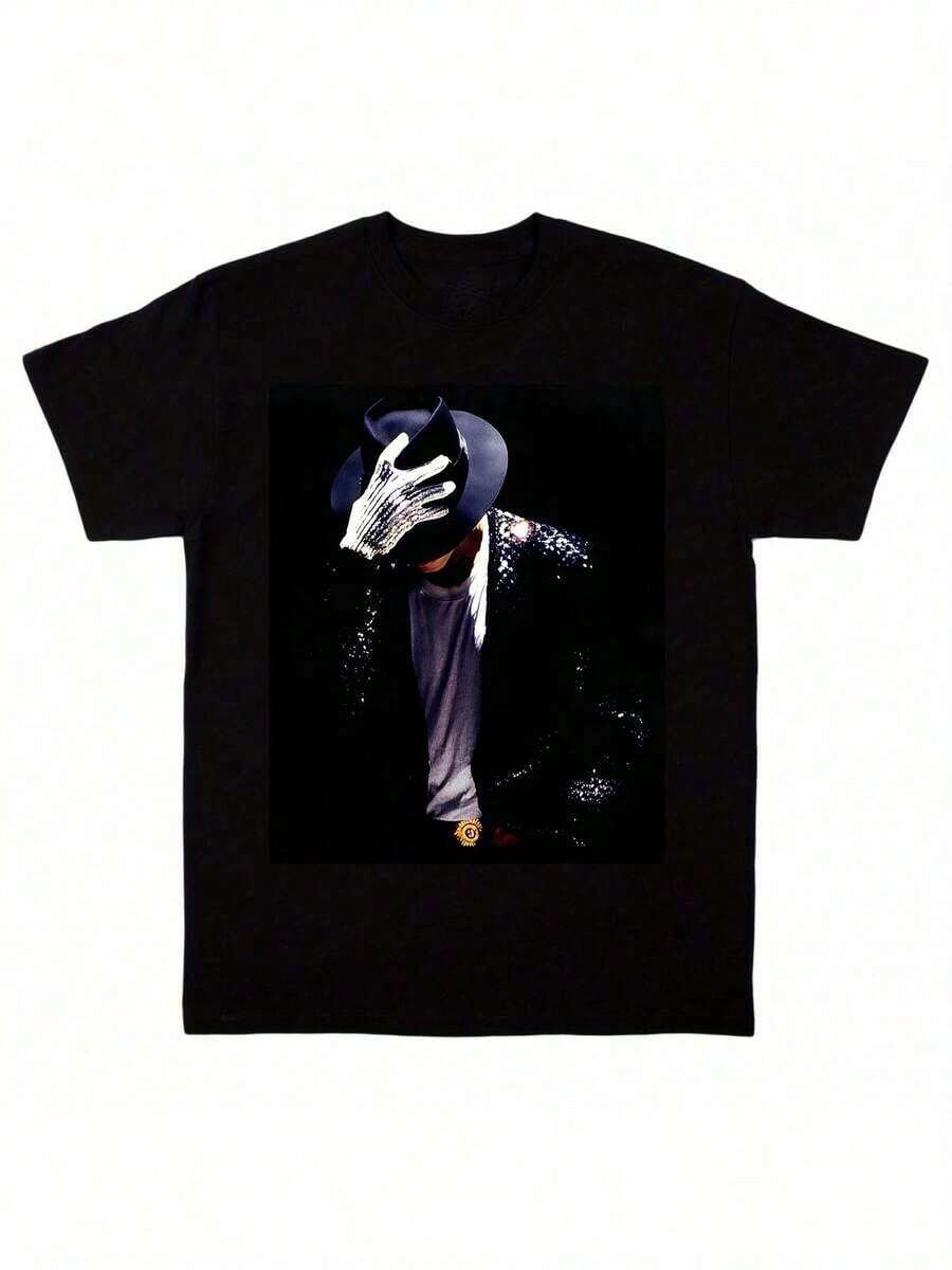 Classic Michael Jacksons King Of Pops-Shirt,Men Fashion Rock-Shirt,% Cotton-Shirt,Suitable Fans,& Holiday Men And Women Graphic Tee, Music,MICHAEL JACKSONS V4 TEE Vintage Graphic 90s Tee, Hop Streetwear Unisex Woman And Man Unisex Him Her, Y2K Style,Jackson Glove Graphic-Shirt FI6S - Black 6 - 查看 1