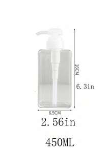 250ml/450ml Dispensador de loción cuadrado de plástico rellenable, botella de loción vacía apta para aceites esenciales, lociones, champú, viajes al baño, transparente - transparente - Ver 9
