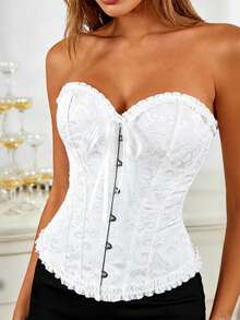 Top corset rétro pour femmes, top de maintien de la taille gothique sexy à lacets, motif floral squelette, bustier blanc d'été - Blanc - Voir 5