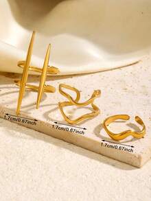 Bộ 3 chiếc nhẫn thép không gỉ mạ vàng 18K, thiết kế hình học tối giản, đường nét bất đối xứng, phù hợp cho nữ giới đeo hàng ngày, đi nghỉ mát, công sở, dự tiệc, du lịch, làm quà tặng trang sức thường ngày. - Nhiều màu - Xem 5