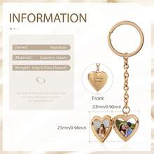 1 pieza Llavero personalizado con foto, regalo del Día del Padre, llavero con foto en forma de corazón, llavero con foto grabada por láser en acero inoxidable, joyería de acero inoxidable con foto grabada, regalo conmemorativo, llavero de coche, regalo para papá - Multicolor - Ver 4