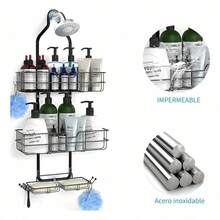 Large Capacity Bathroom Shelf With Two Soap Dishes, Bathroom Storage Rack, Clean And Tidy Storage. - Black - View 1
