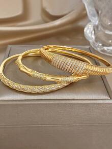 Bộ vòng tay bằng đồng mạ vàng 18K đính pha lê toàn bộ, vòng tay vàng, vòng tay đồng, trang sức mạ vàng, lý tưởng để đeo hàng ngày, quà sinh nhật, hẹn hò, tiệc tùng, lễ Phục sinh, lễ hội Carnival, quà tặng ngày Valentine, trang sức mùa hè, trang sức phong cách Boho, quà tặng ngày của mẹ. - Nhiều màu - Xem 5