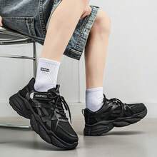 Giày thể thao nam kiểu dáng thường ngày phổ biến ở châu Âu và Mỹ, giày chạy bộ thấp cổ buộc dây thoáng khí, giày chạy bộ mùa hè thời trang. - màu đen - Xem 4