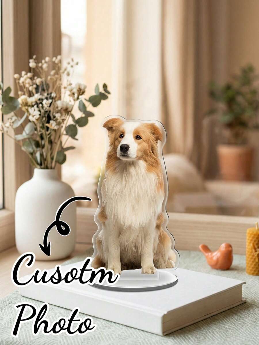 Customized Acrylic Dog Figurine, Customized Photo Frame, Home Decor, Souvenir, Reusable, Cute, High Quality, Birthday Gift, Wedding Anniversary, Graduation Memento, Multifunctional, Adjustable, Decorative, Reusable, Exquisite, Adorable, High-Quality, Modern, Colorful, Cute - Multicolor - View 1