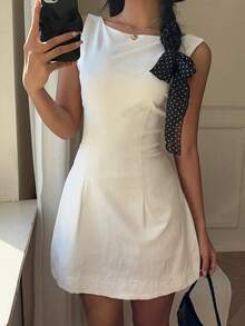 Women Summer Solid Zipper Front Casual Versatile Jumper Dress White Dresses,Summer Dresses For Women,Tea Party Dress,White Graduation Dress,Business Casual Woman - 白色 - 查看 6