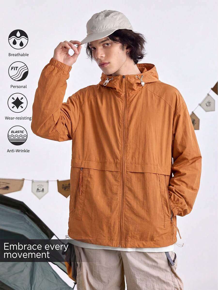 Men's Orange Lightweight Hooded Sun Protection Jacket, Summer - Burnt Orange - View 1