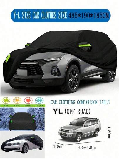 Funda para coche SUV, Funda para coche impermeable para exteriores, Protección contra todo tipo de clima como sol, escarcha y nieve, Adecuada para SUV y vehículos de exterior, Protección contra nieve, lluvia, UV y polvo - Funda premium para todo el exterior del coche con bandas reflectantes y correa antiviento, Funda para coche de poliéster 190T recubierto de negro, impermeable, a prueba de sol, con bolsa para el coche, Funda para coche de tela de poliéster 170T/190T, impermeable, a prueba de polvo, parasol, reforzada contra la lluvia, Funda exterior completa para coche de gran resistencia