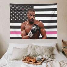 1PC Actor Michael B Jordans Printed American Flag Decorative Tapestry Flag, Patriotic Star Spangled Banner Design, Suitable For Horizontal Hanging In Bedrooms, Dormitories, And Living Rooms, Easy To Install, Ideal Gift For Fans, Dormitory Room Accessories, Festival Gifts - 1PC - Xem 7