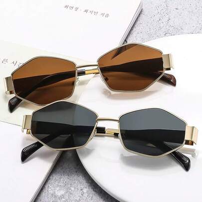 2 Pairs Women's Metal Frame Diamond-Shaped Fashion Glasses , Suitable For Summer Beach Vacation, Outdoor Travel, Daily Wear And Outdoor Activities, Designed For Back-To-School Season