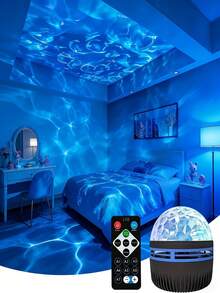 1 pieza Lámpara proyector USB con estrella/onda/aurora, luz de escritorio con control remoto para ajustar la iluminación y la velocidad, crea una atmósfera romántica, proyector de luz nocturna para adultos, adecuado para oficina, sala de juegos/dormitorio/techo/fiesta - luz policromática - Ver 13