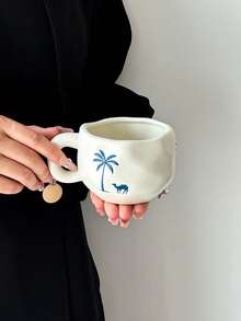 1 pieza Camello y Palmera - Taza de café y platillo de cerámica "Barco del Desierto", taza de café de cerámica hecha a mano con estilo minimalista Ins, taza de cerámica de alta calidad, cerámica - Apta para leche, café, té de la tarde de las damas, regalo - Multicolor - Ver 15