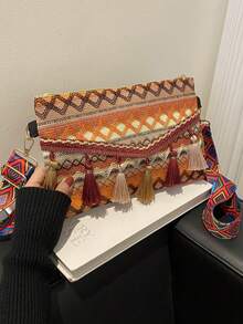 Bolso de hombro tipo sobre con flecos, bolso cruzado retro elegante de moda, nueva llegada de primavera 2026 - Naranja - Ver 12