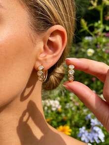 1 Pair Luxury Cubic Zirconia Polygon Hoop Earrings For Women Gold Color Stainless Steel Geometric Earrings Party Wedding Jewelry Gift - Multicolor 1 - View 15