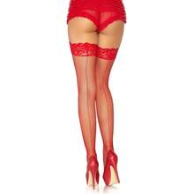 Leg Avenue Women's Stay-Up Fishnet StocFKings With Backseam - Đỏ - Xem 4