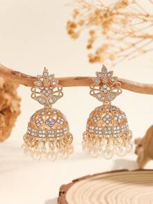 1 对时尚耳环，优雅迷人的水钻和人造珍珠流苏耳环，宝莱坞迷人珠宝，适合女性和女孩日常佩戴、节日、婚礼和派对/珠宝礼物 - Fashion - 查看 12