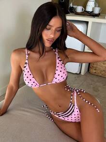 Bộ bikini chấm bi dành cho nữ, đồ bơi mùa xuân thoải mái, trang phục đi biển mùa hè, áo bikini crop top thanh lịch, phù hợp cho kỳ nghỉ, lễ hội âm nhạc, phong cách boho từ thành phố ra biển. - Bột cà phê - Xem 7