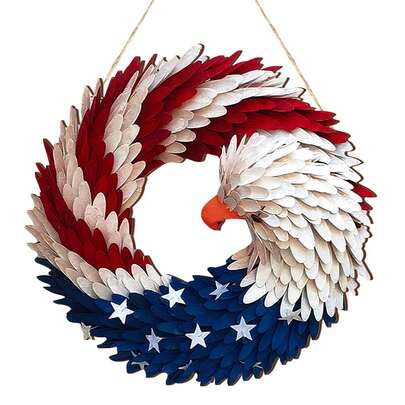 4th Of July Hanging Door Sign, Wooden Independence Day Decor, Striped Welcome Patriotic Door Hanger, American Country Style