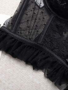 2 piezas Conjunto de lencería sexy con bordado floral para mujeres - Negro - Ver 8