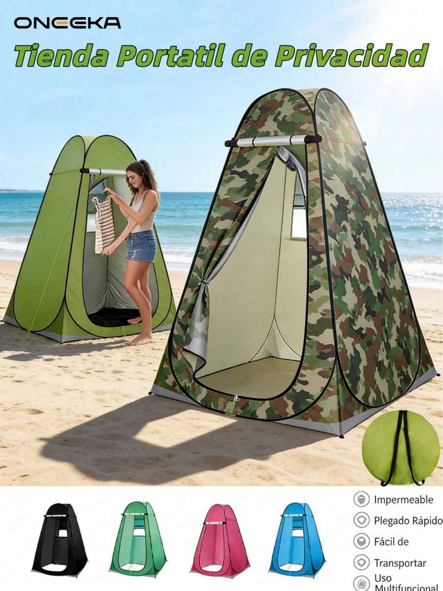 ONEEKA Nueva tienda de campaña portátil para playa, sencilla y ligera. Sus amplias ventanas de malla permiten la ventilación y la transpirabilidad, manteniéndote fresco durante tus actividades al aire libre. Apta para ducharse, usar como baño portátil y vestuario, ideal para parques, playas, eventos deportivos y otros lugares, además de ofrecer protección solar durante todo el día. - A - Ver 1