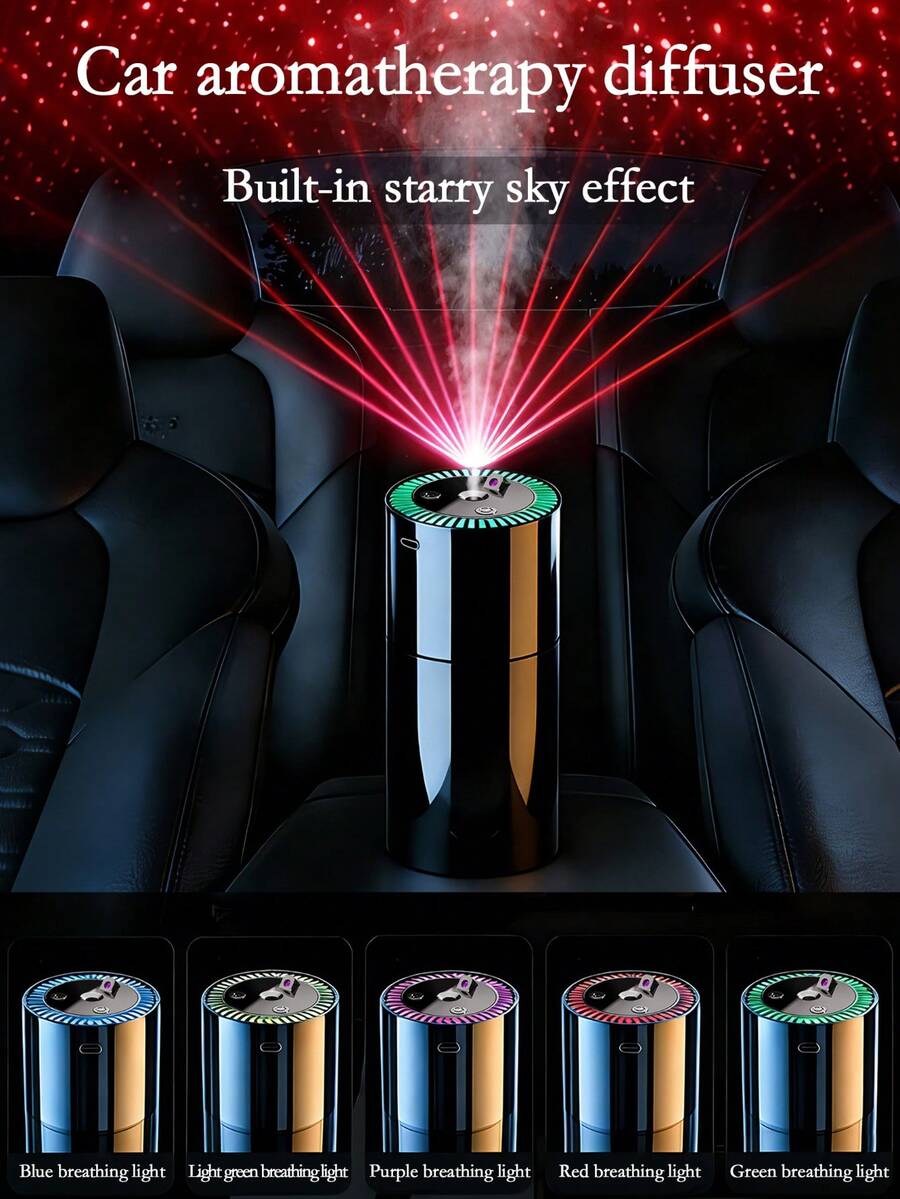New Car Humidifier, Ultrasonic Essential Oil Diffuser With Colorful LED Light, USB Charging, 5 Mist Modes, Digital Display, Long Lasting, Portable Black Version, Includes 6 Essential Oil Gift Set, High Cost Performance