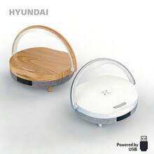 HYUNDAI YH-C009 Plus 无线充电蓝牙音箱，复古床头灯，木纹外观，白光（3 档亮度调节），免提通话，触控操作 - 查看 1