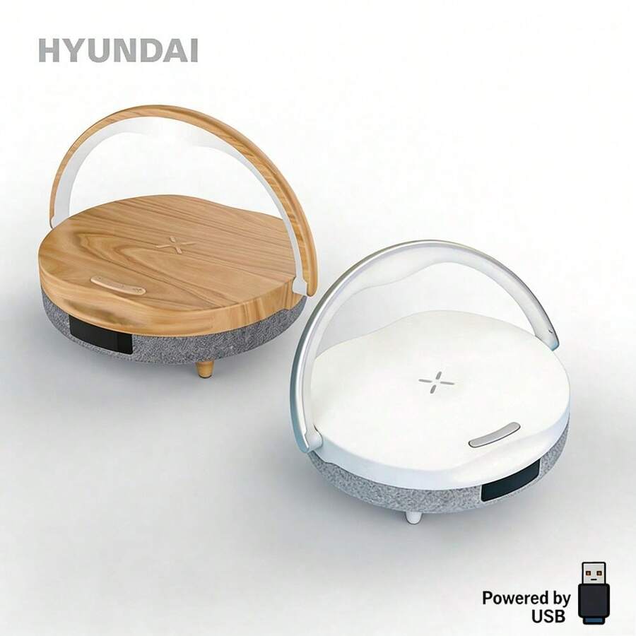 HYUNDAI YH-C009 Plus 无线充电蓝牙音箱，复古床头灯，木纹外观，白光（3 档亮度调节），免提通话，触控操作 - 查看 1
