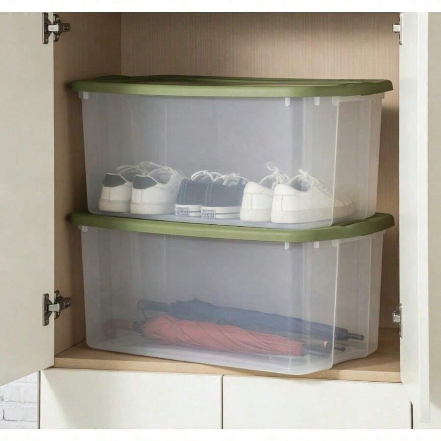 120 Quart Extra Large Clear Storage Bin With Full Grip Handles, Heavy Duty EZ Carry Plastic Organizer Container, Green - 單身的 - 查看 1
