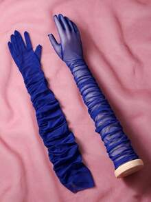 1 Pair Long Elbow Length Gloves, Suitable For Brides, Weddings, Galas,Summer,Beach - Royal Blue - View 2