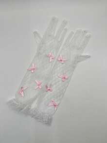 1 đôi găng tay ren trắng có nơ, thích hợp cho váy, cô dâu, tiệc sinh nhật, chụp ảnh, dạ hội. - Nhiều màu - Xem 3